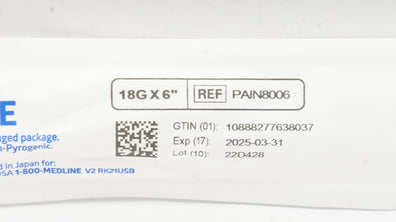Medline PAIN8006 Tuohy Epidural Ndle 18G x 6inch